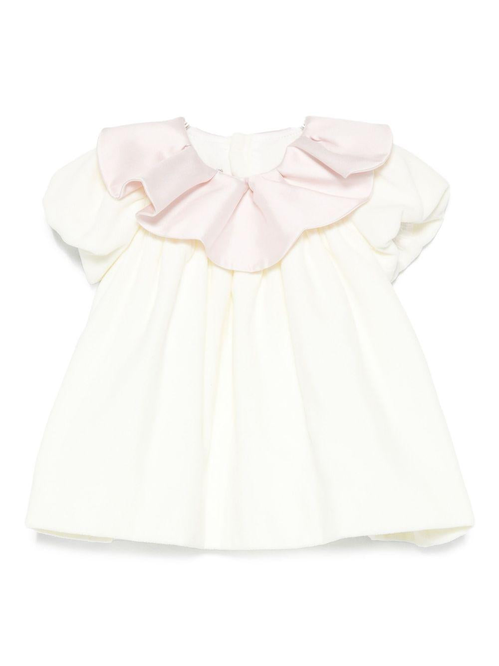 Abito per neonata La Stupenderia bianco con colletto arricciato 1CBAB08 V02S14 LA STUPENDERIA 
