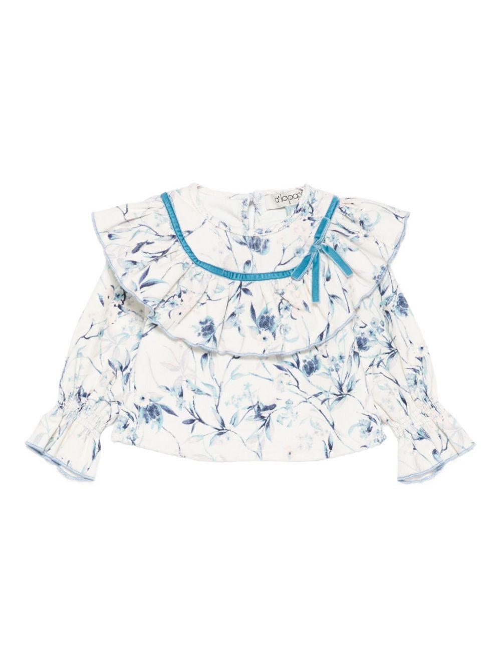 Camicia per neonata A'lapage azzurra con stampa floreale AL27BNB NAVY A'LAPAGE 