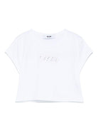 T-shirt per bambina MSGM Kids bianco in jersey elasticizzato con ricamo con logo frontale S5MSJGTH082 001 MSGM KIDS 