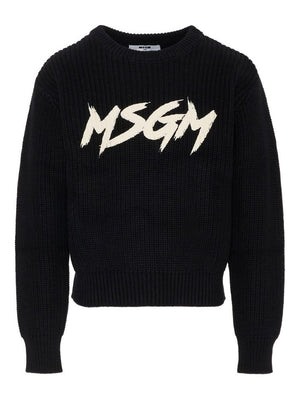 MSGM Kids black sweater for boys with logo on the front