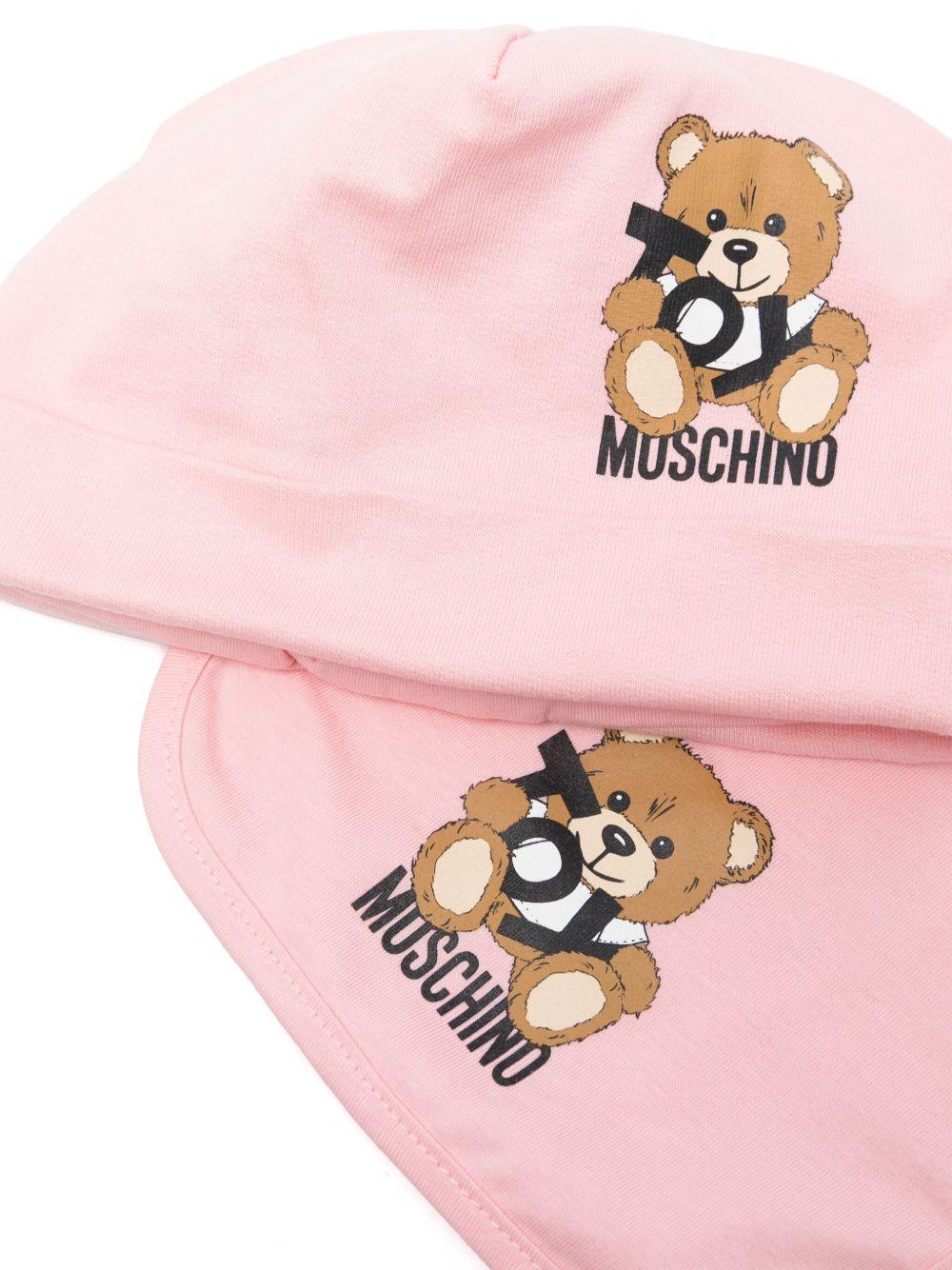 Set cappellino e bavaglino per neonata Moschino Kids rosa con stampa logo e Teddy Bear MUY081LCA19 50209 MOSCHINO KIDS 