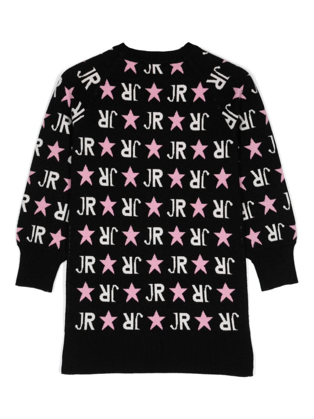 Abito con logo a intarsi per bambina John Richmond Junior nero con girocollo RGA24004VE STAR L.BLK/O-WHT/PNK JOHN RICHMOND JUNIOR 
