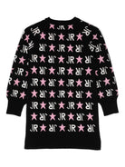Abito con logo a intarsi per bambina John Richmond Junior nero con girocollo RGA24004VE STAR L.BLK/O-WHT/PNK JOHN RICHMOND JUNIOR 