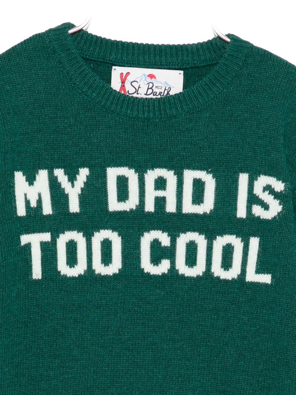 Maglione Douglas per bambino MC2 Saint Barth verde con scritta jacquard "My dad is too cool" DOU0001 01606I MC2 ST. BARTH KIDS 