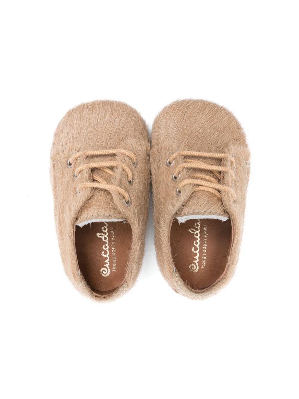 Scarpe primi passi per neonato Eli1957 beige in pelliccia con lacci 14027AK CAMEL ElI 