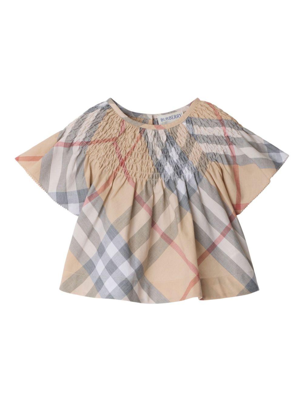 Top per neonata Burberry Kids beige con motivo a quadri 8100545 A2205 BURBERRY KIDS 