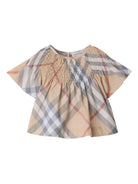 Top per neonata Burberry Kids beige con motivo a quadri 8100545 A2205 BURBERRY KIDS 