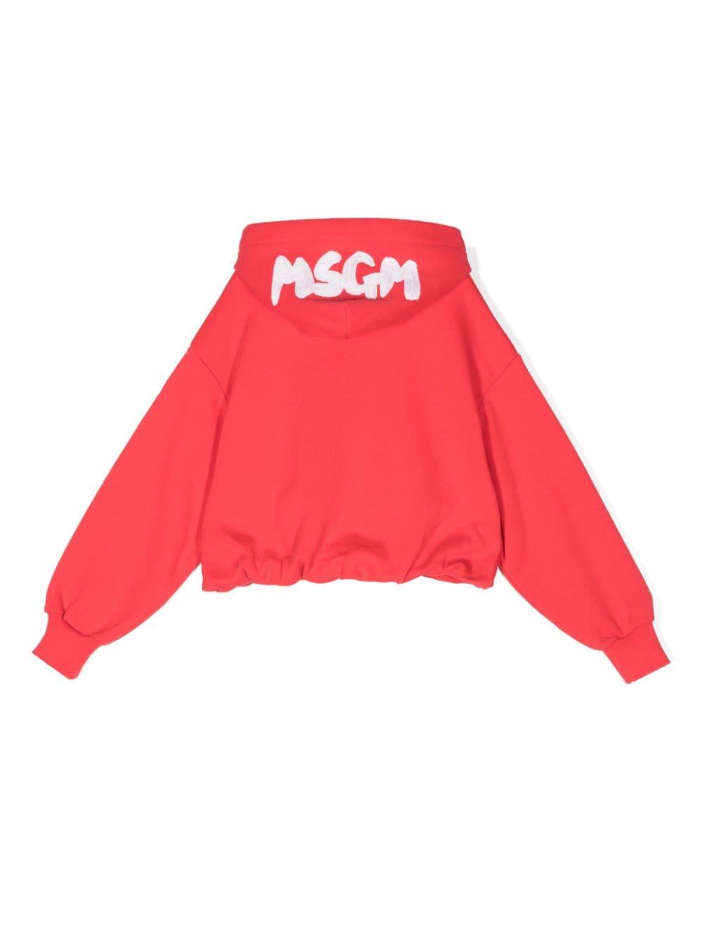 Felpa con cappuccio per bambina MSGM Kids rosso con logo ricamato F4MSJGHS140 040 MSGM KIDS 
