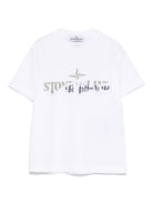 T-shirt con stampa per bambino Stone Island Junior bianco con girocollo K1S162100010S0150 V0001 STONE ISLAND JUNIOR 