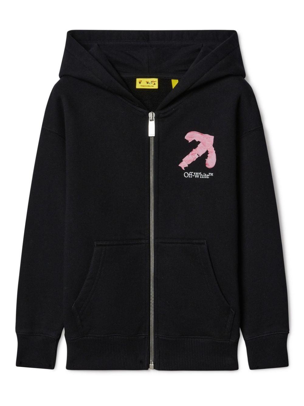 Felpa con cappuccio in cotone acrilico Arrow per bambina Off-White Kids nero con spalle scese OGBE001F24FLE001 1001 OFF WHITE KIDS 