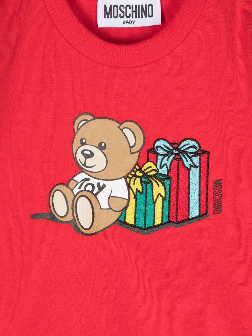 T-shirt per neonati Moschino Kids rosso con stampa Teddy Bear MUO00VLAA10 50109 MOSCHINO KIDS 