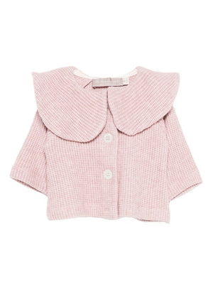 La Stupenderia pink cardigan for baby girls with ruffled collar