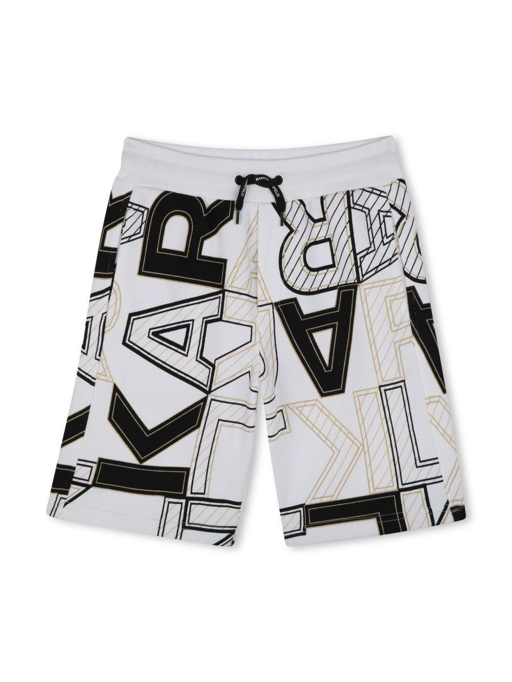 Shorts per bambino Karl Lagerfeld Kids bianco stampa con logo all-over Z30414 N50 KARL LAGERFELD KIDS 