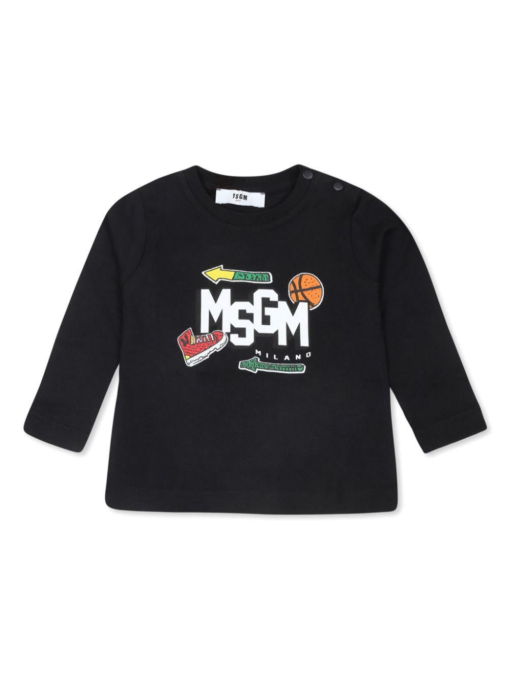 T-shirt per neonato MSGM Kids nero con stampa basket MSGM Kids Milano F4MSNBTH262 110 MSGM KIDS 