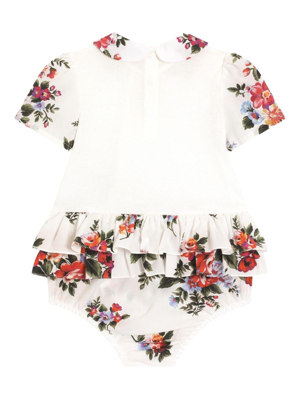 Body per neonata Dolce & Gabbana Kids bianco a fiori con ruches L21O9O G7PZM S9000 DOLCE & GABBANA KIDS 