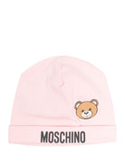 Cappello per neonata Moschino Kids rosa con stampa logo e Teddy Bear MUX05ALBA00 50209 MOSCHINO KIDS 