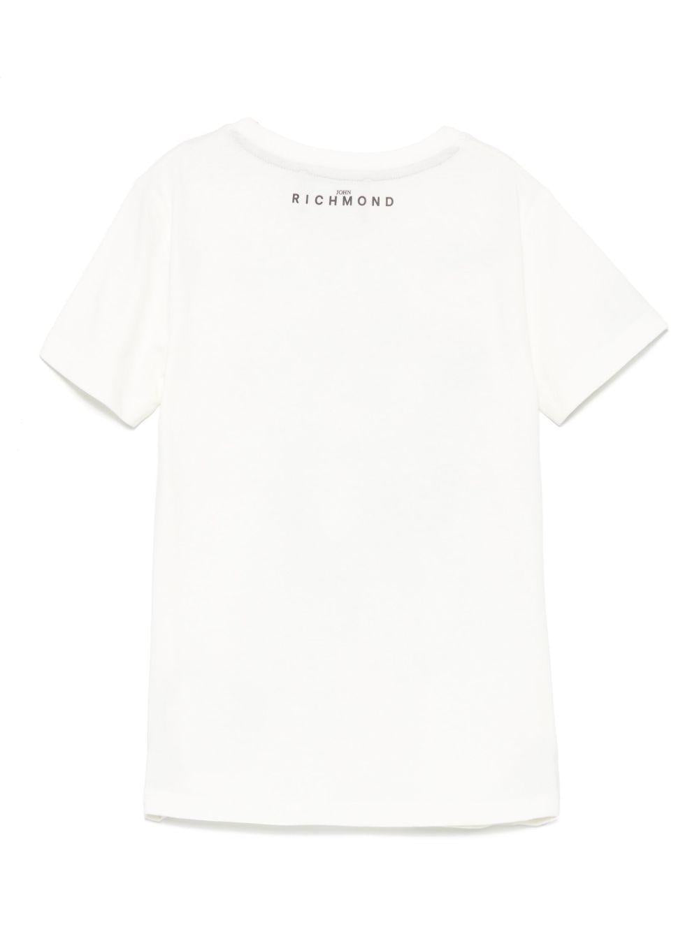 T-shirt per bambino John Richmond Junior bianco con stampa grafica e targhetta con logo RBP25058TS OFF-WHITE JOHN RICHMOND JUNIOR 