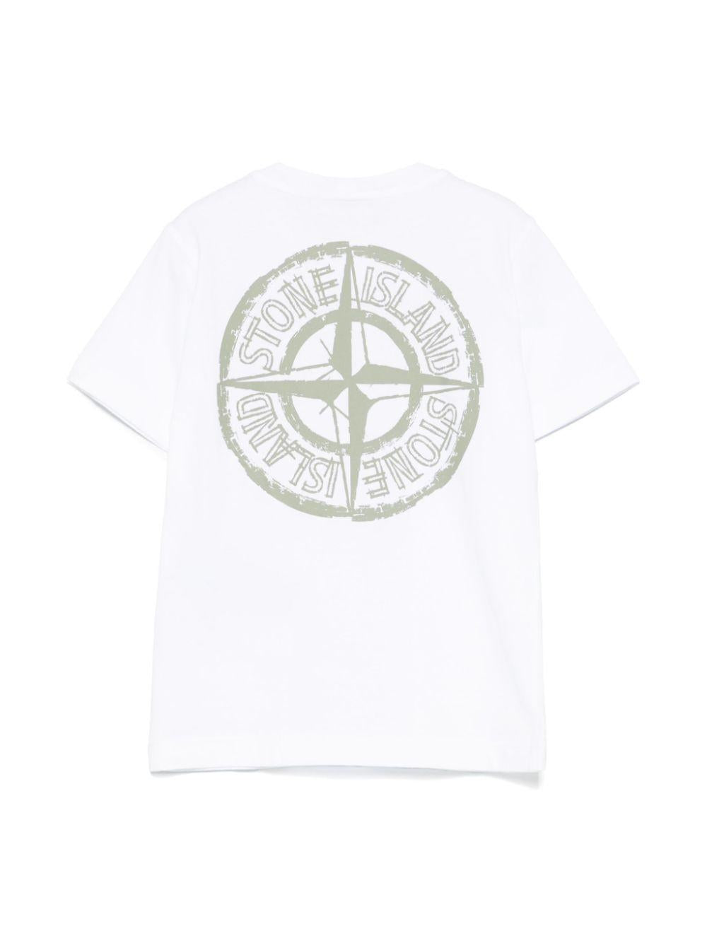 T-shirt con stampa per bambino Stone Island Junior bianco con girocollo K1S162100010S0126 V0001 STONE ISLAND JUNIOR 