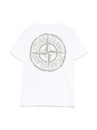 T-shirt con stampa per bambino Stone Island Junior bianco con girocollo K1S162100010S0126 V0001 STONE ISLAND JUNIOR 