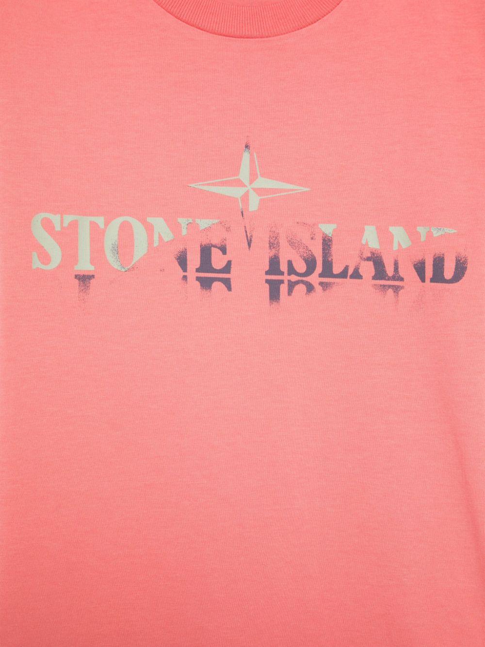 T-shirt con stampa per bambino Stone Island Junior rosso con orlo dritto K1S162100010S0150 V0089 STONE ISLAND JUNIOR 