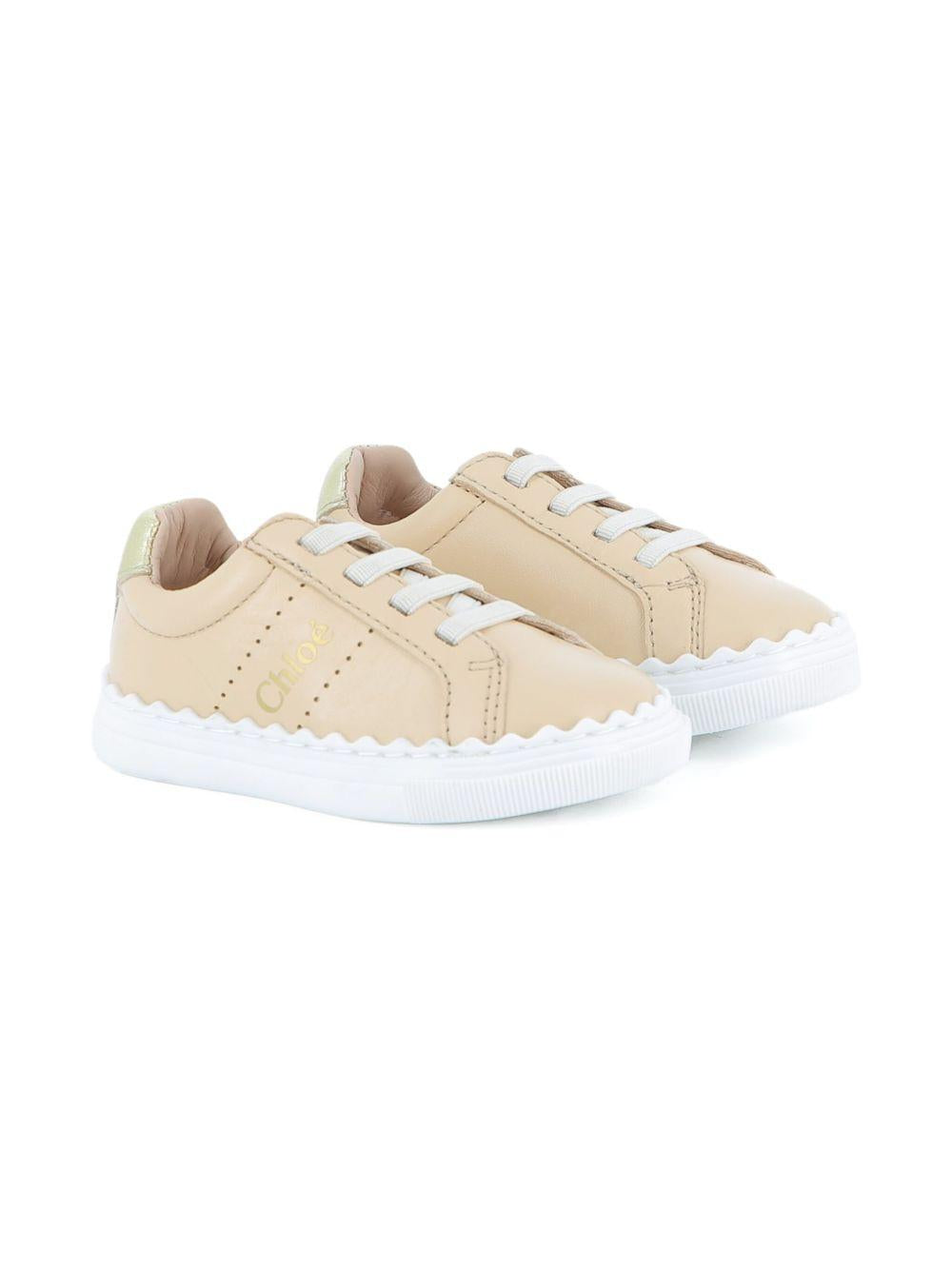 Sneakers per neonata Chloé Kids beige con bordo a smerlo C20730 46J CHLOE' KIDS 