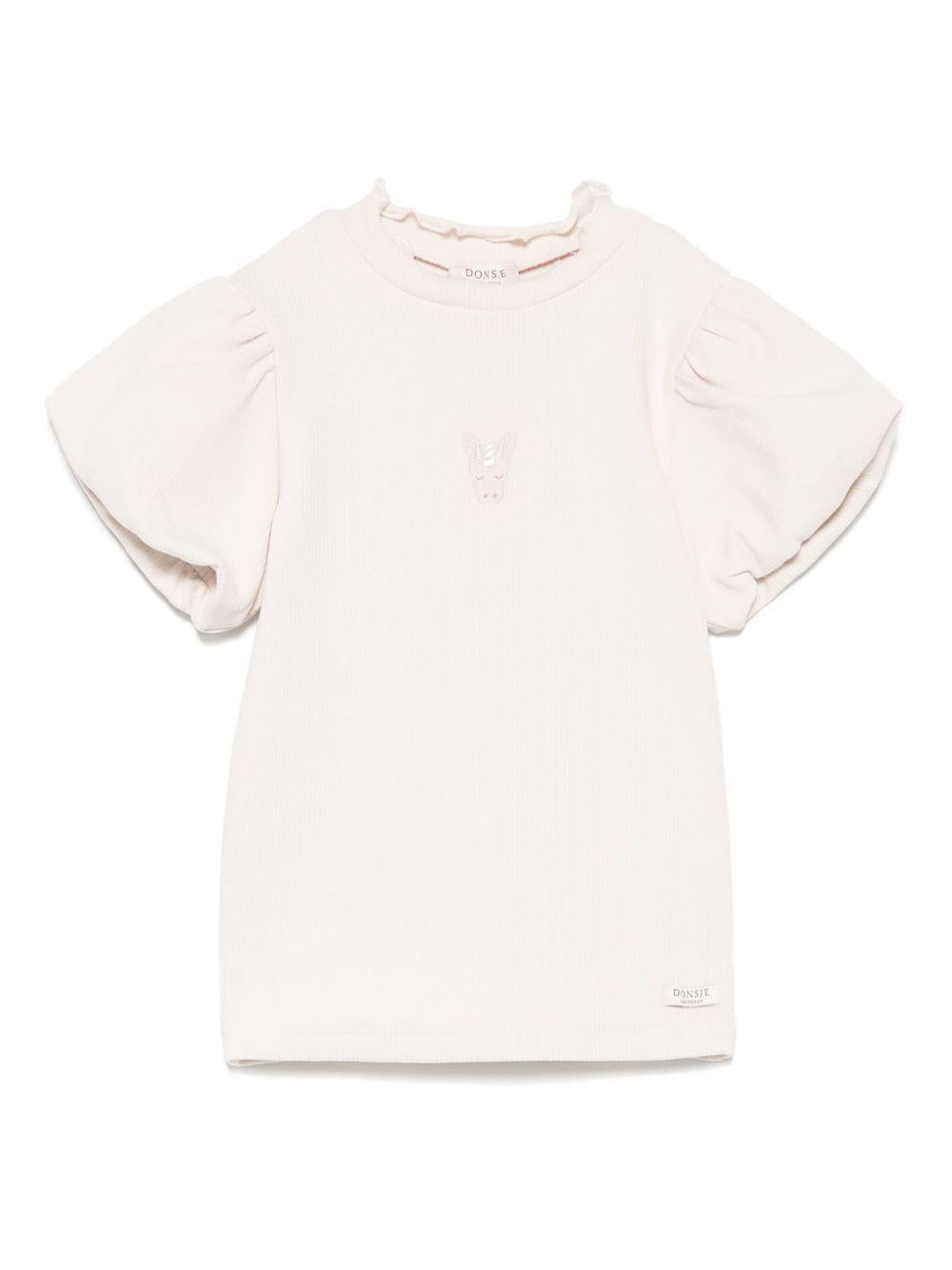 T-shirt per bambina Donsje Nowien beige con motivo con ricamo 4081104 00001 DONSJE 