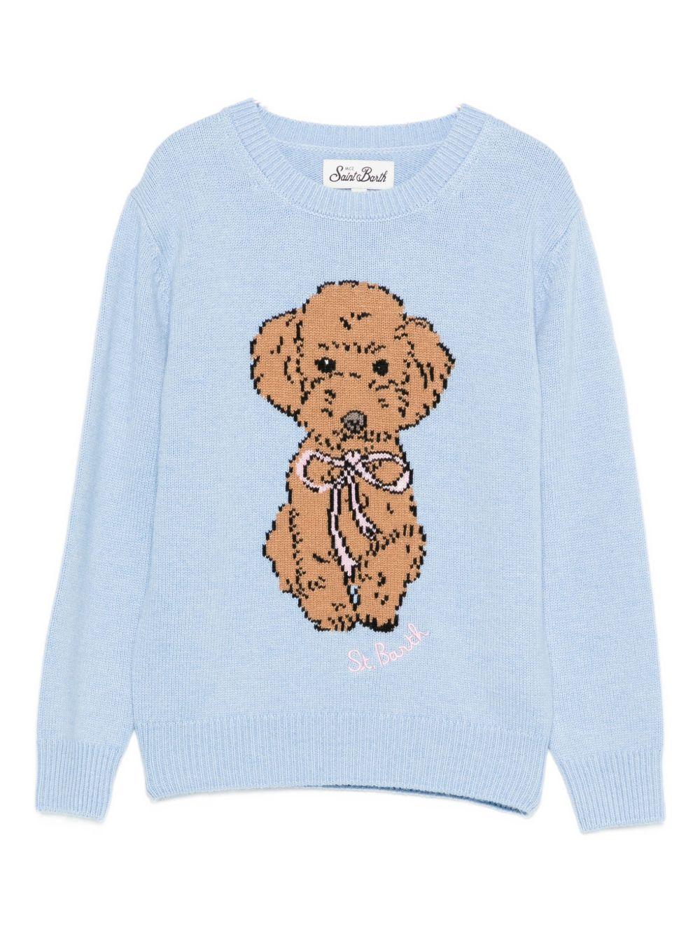 Maglione per bambina MC2 Saint Barth Kids azzurro con ricamo cagnolino PRC0001 02215I MC2 ST. BARTH KIDS 
