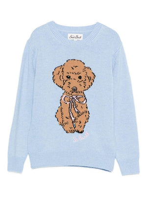 Maglione per bambina MC2 Saint Barth Kids azzurro con ricamo cagnolino