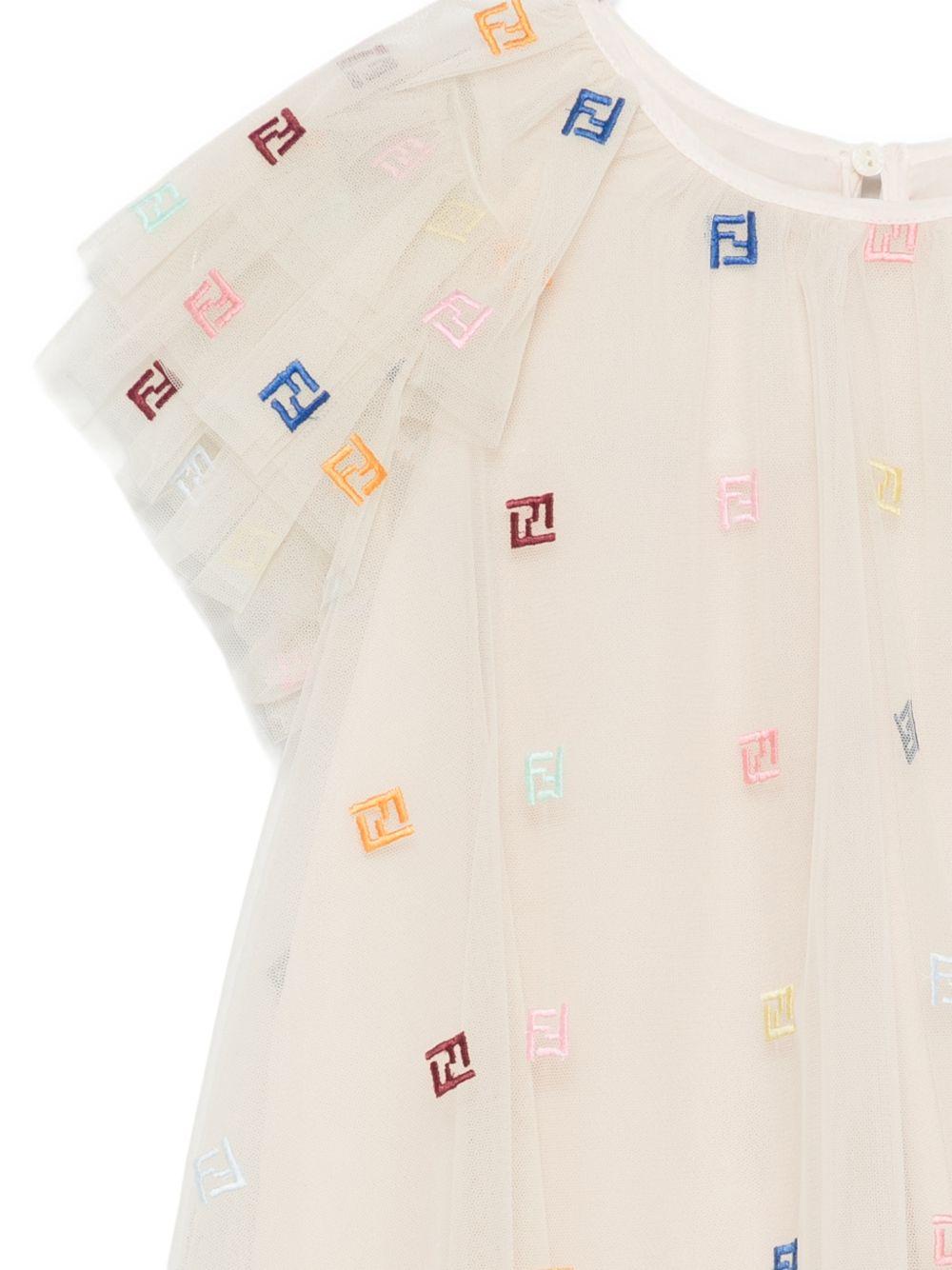 Abito per bambina Fendi Kids beige con ruches e logo JFB842 AEXX F1P2N FENDI KIDS 