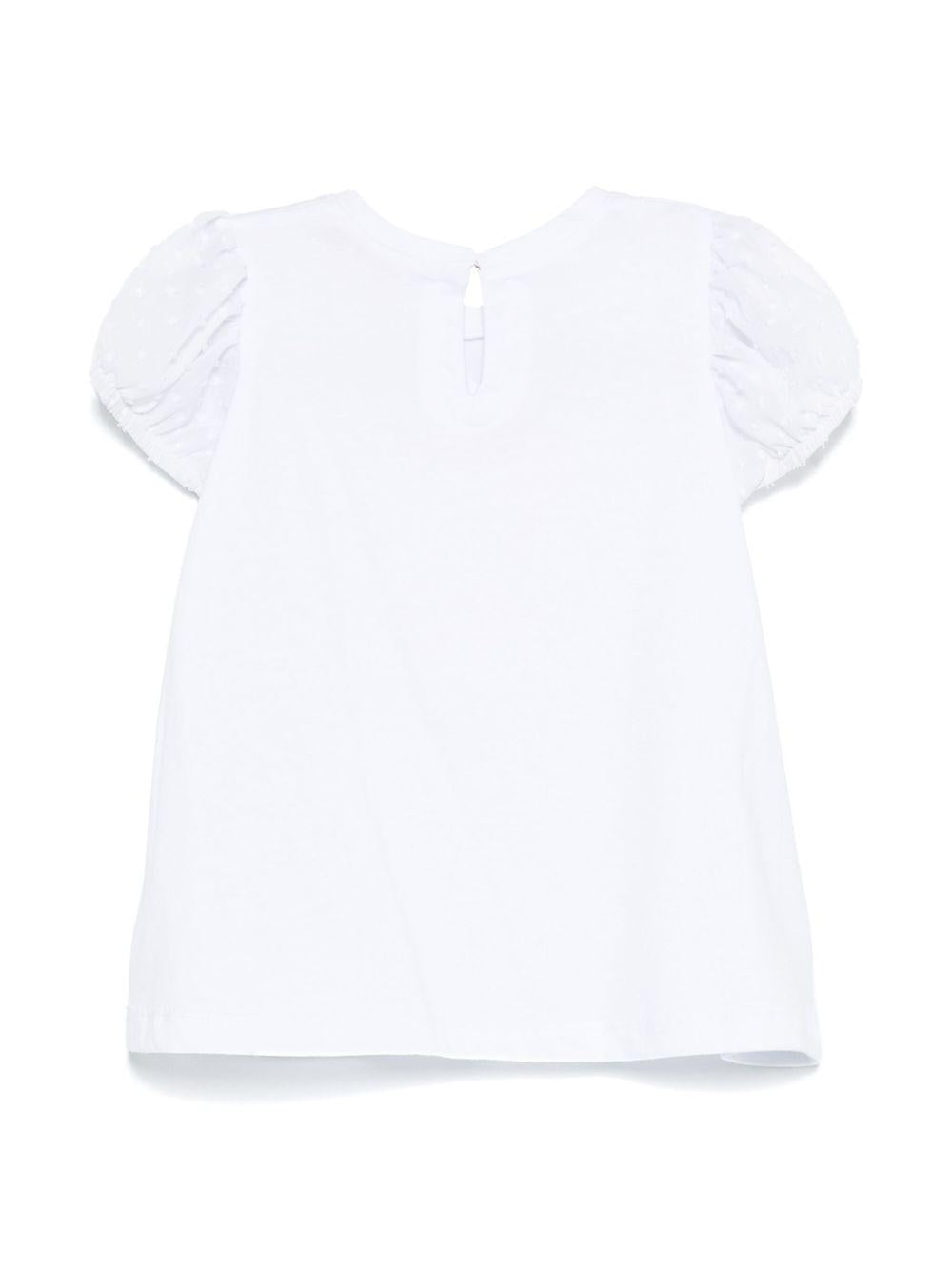 T-shirt per neonata Monnalisa bianco con stampa e decorazione con strass 39E619 5011 0099 MONNALISA 