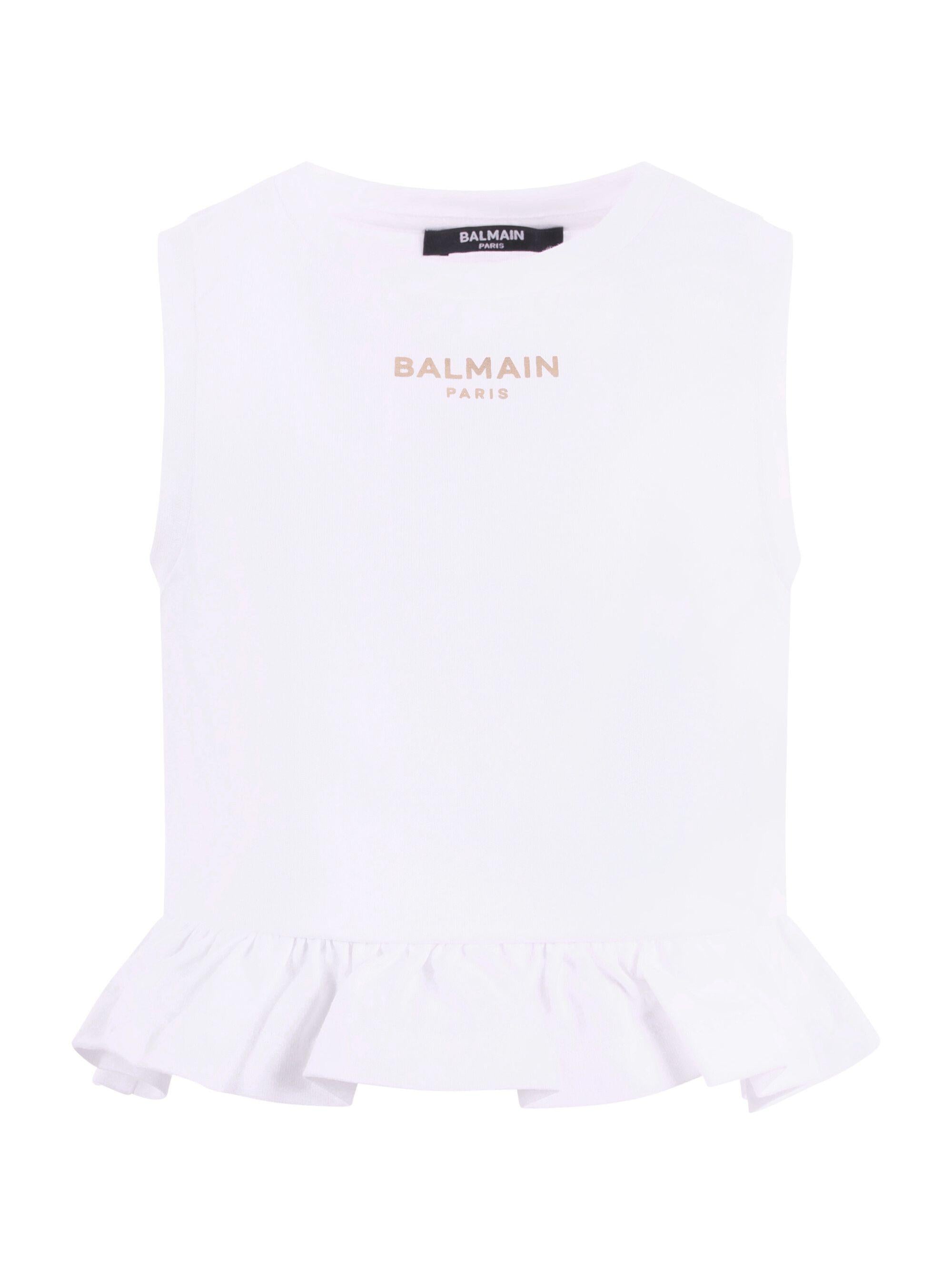 T-shirt per bambina Balmain Kids bianca con dettaglio ruches BY8B42 Z3672 100OR BALMAIN KIDS 