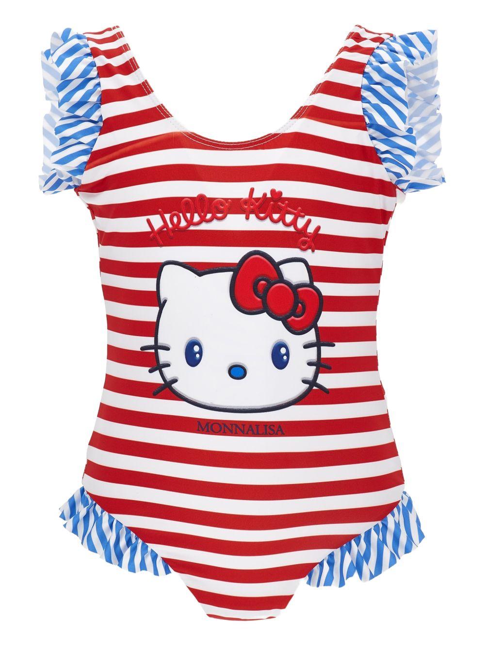 Costume intero per bambina Monnalisa x Sanrio Hello Kitty bianco e rosso a righe 19G001 7050 4499 MONNALISA 