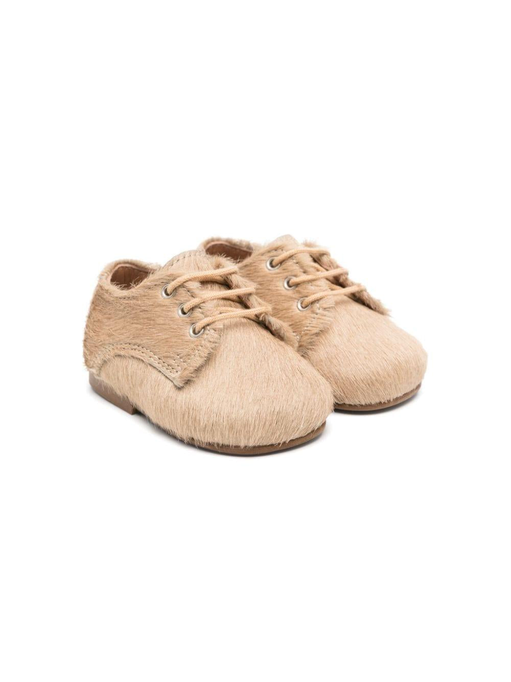 Scarpe primi passi per neonato Eli1957 beige in pelliccia con lacci 14027AK CAMEL ElI 