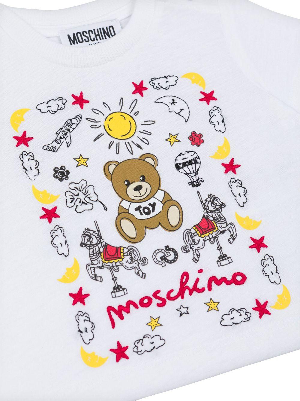 T-shirt con ricamo per neonata Moschino Kids bianco con girocollo MMM047LAA23 10101 MOSCHINO KIDS 