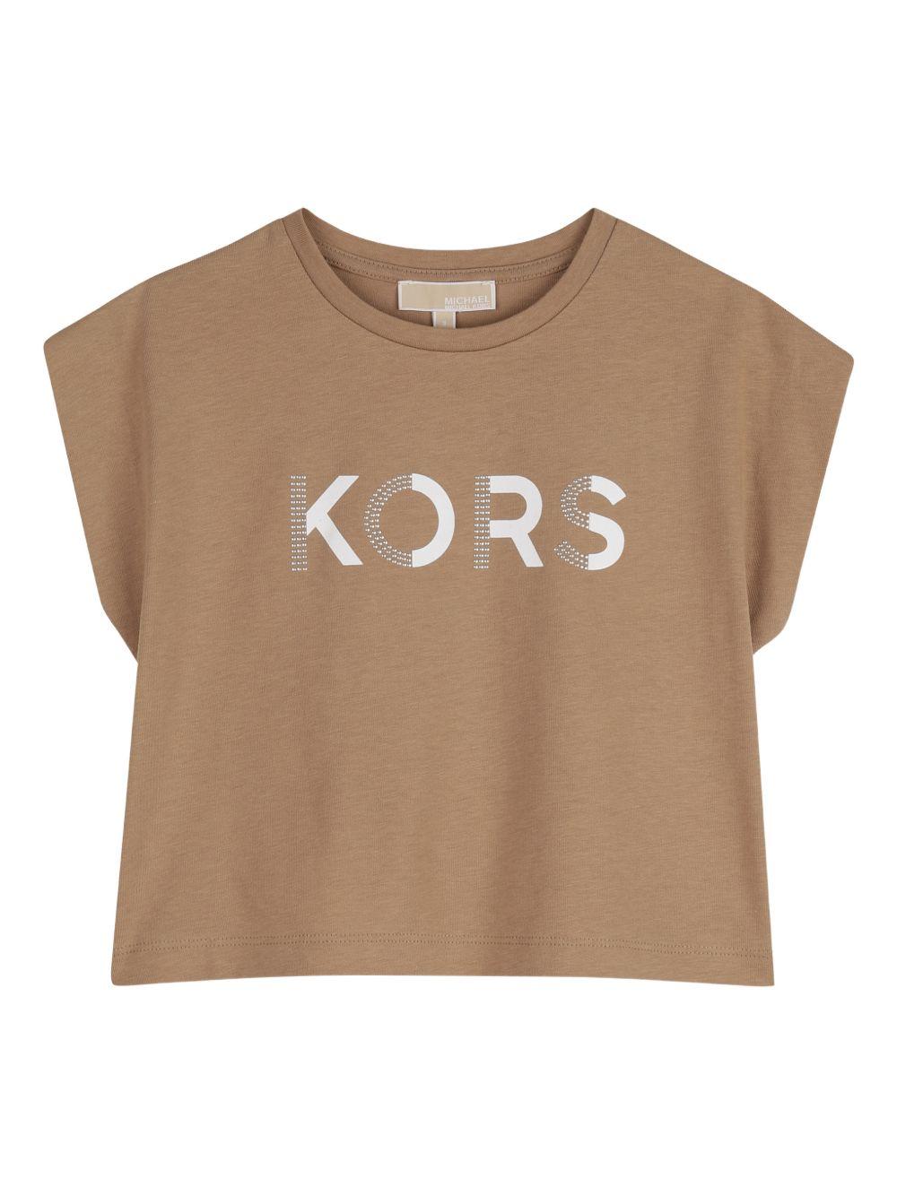 T-shirt per bambina Michael Kors Kids marrone con dettaglio logo R30607 263 MICHAEL KORS KIDS 