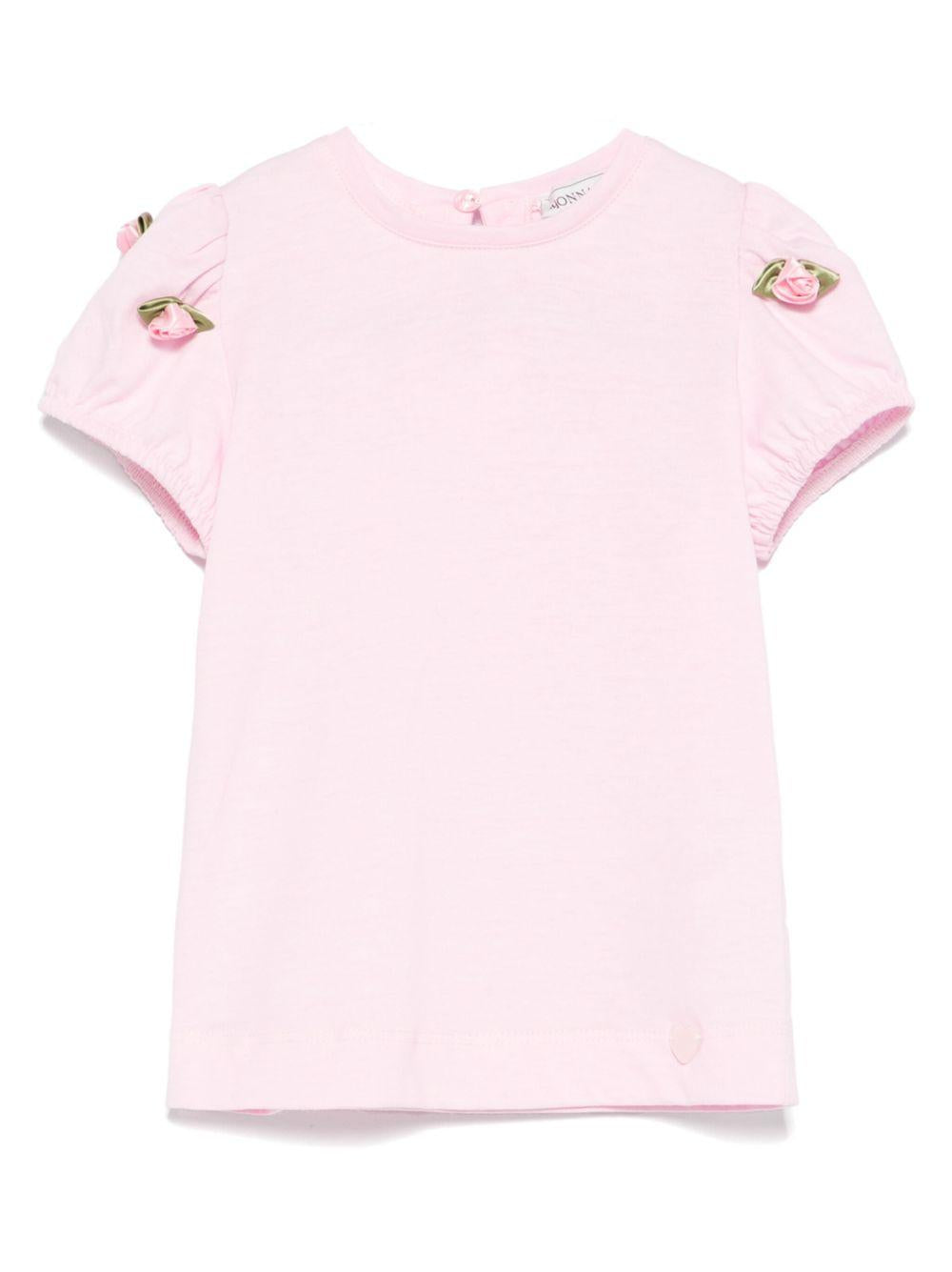 T-shirt per neonata Monnalisa rosa con applicazione a fiori 31E604 5203 0090 MONNALISA 