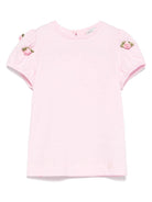 T-shirt per neonata Monnalisa rosa con applicazione a fiori 31E604 5203 0090 MONNALISA 
