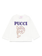 T-shirt per neonata Pucci Junior bianco con ricamo con logo frontale PV8060 J0177 101 EMILIO PUCCI JUNIOR 