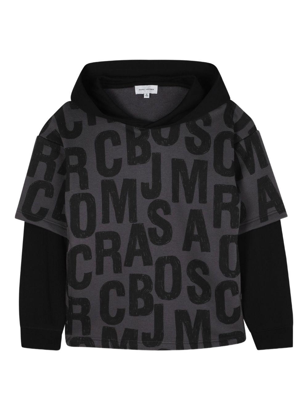 Felpa per bambino Marc Jacobs Kids grigia con logo all-over e maniche nere a contrasto W60626 075 THE MARC JACOBS KIDS 