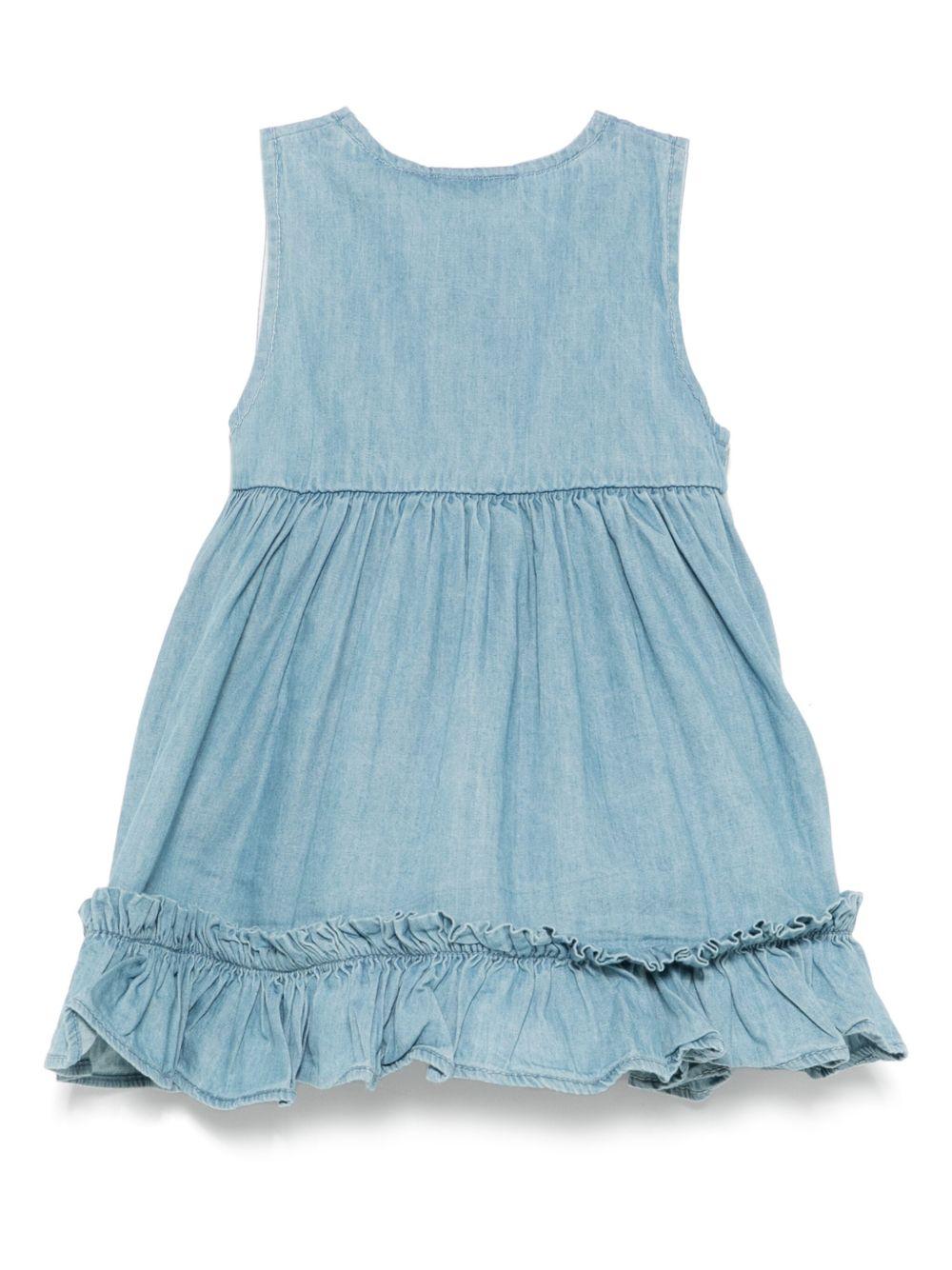Abito per neonata Molo azzurro con chiusura posteriore con bottone e dettaglio con ruches 4S25E106 5483 MOLO 