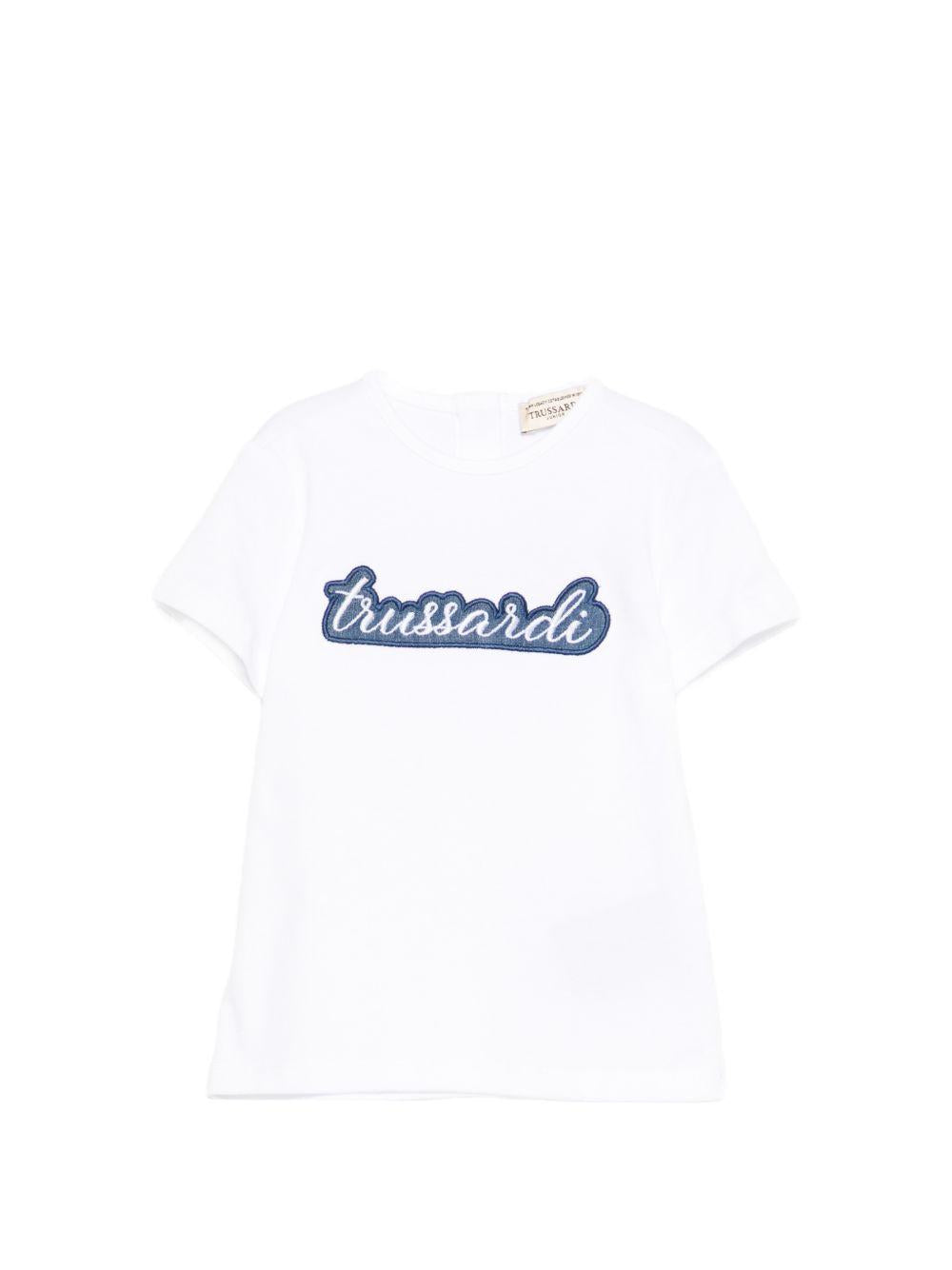 T-shirt per neonato Trussardi Junior bianca con logo blu sul davanti TIP26124TS WHITE TRUSSARDI JUNIOR 
