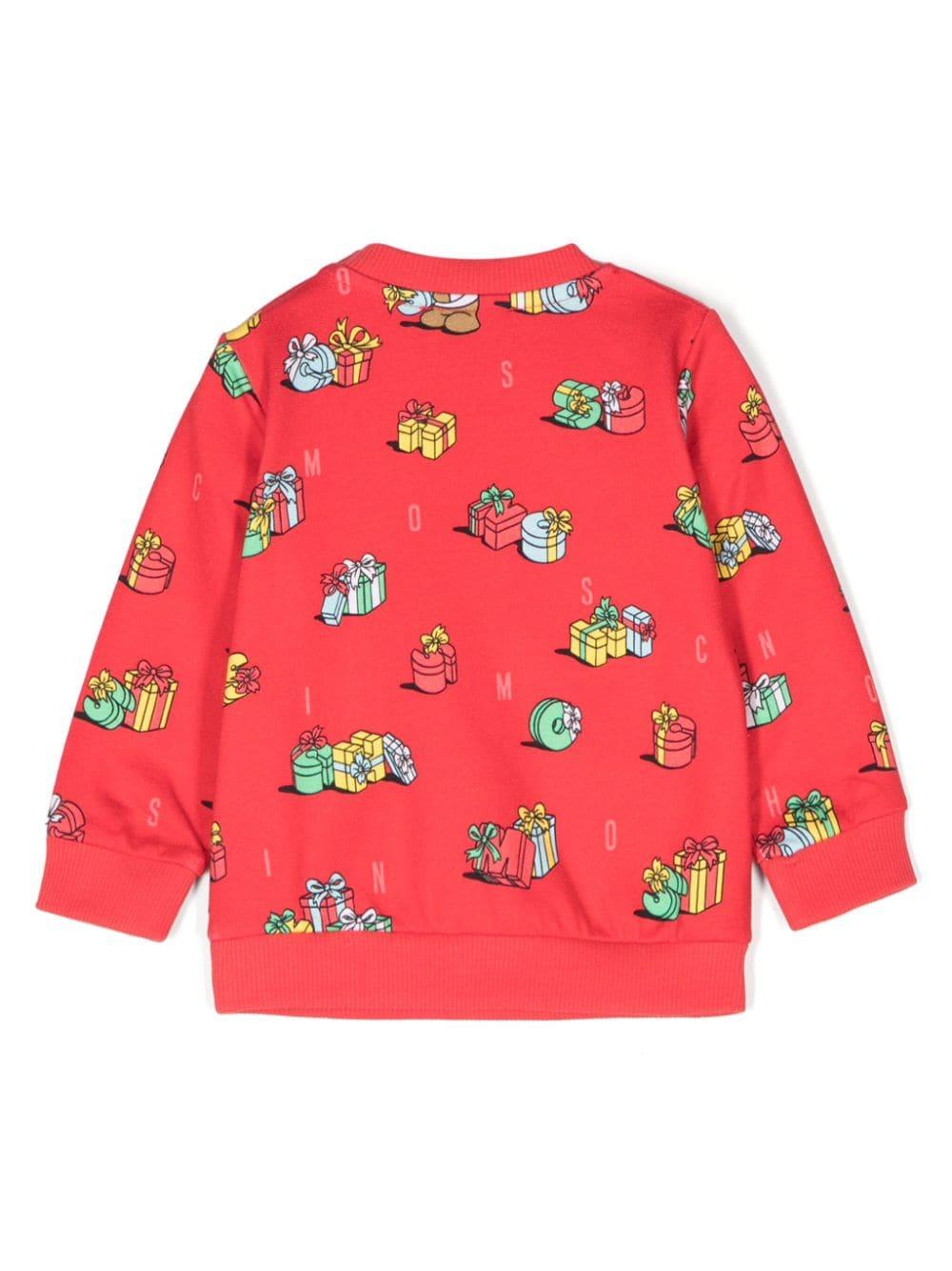 Felpa per neonato Moschino Kids rosso con stampa Teddy Bear M7F04QLCB52 83627 MOSCHINO KIDS 
