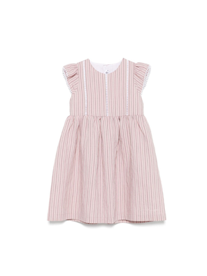 Pink Il Gufo dress for girls with vertical stripes