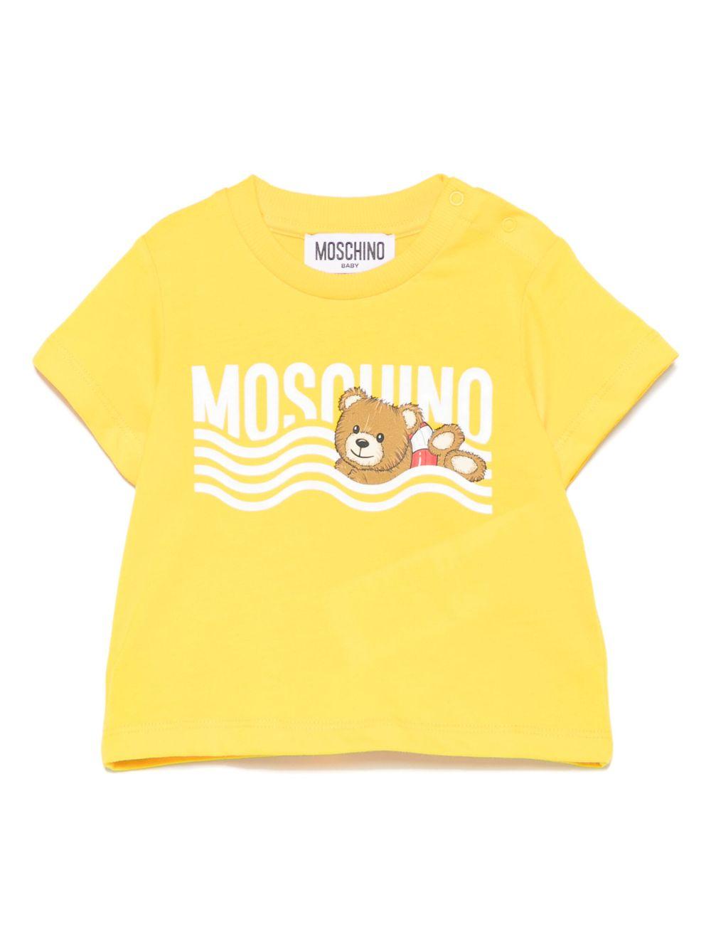 T-shirt con stampa logo per neonato Moschino Kids giallo con orlo dirtto MUM04DLAA24 50577 MOSCHINO KIDS 