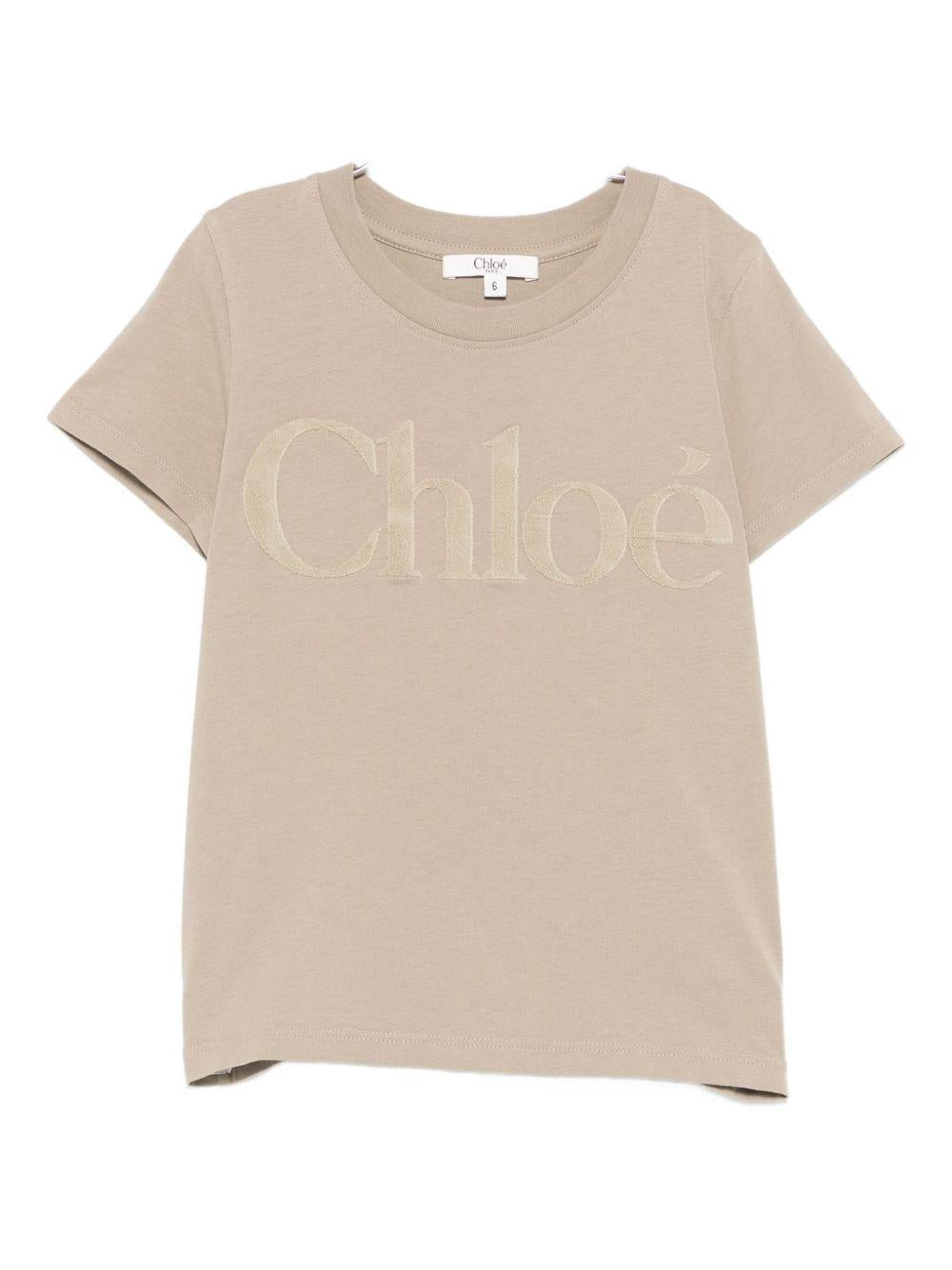 T-shirt per bambina Chloé Kids beige con logo sul davanti C20652 63A CHLOE' KIDS 