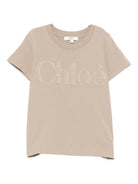T-shirt per bambina Chloé Kids beige con logo sul davanti C20652 63A CHLOE' KIDS 