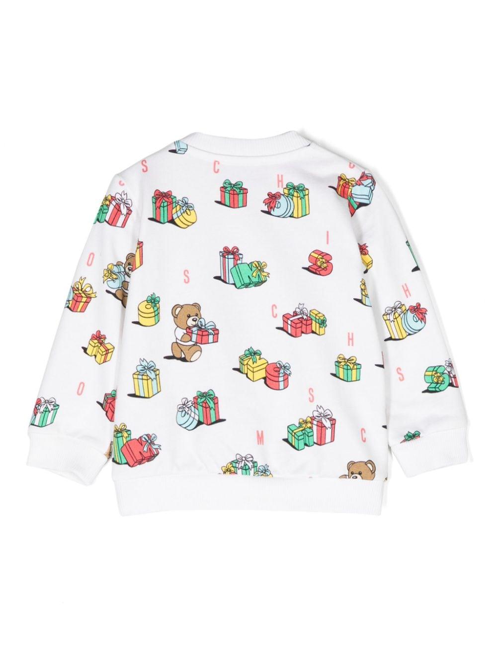 Felpa per neonato Moschino Kids bianco con stampa Teddy Bear M7F04QLCB52 83633 MOSCHINO KIDS 