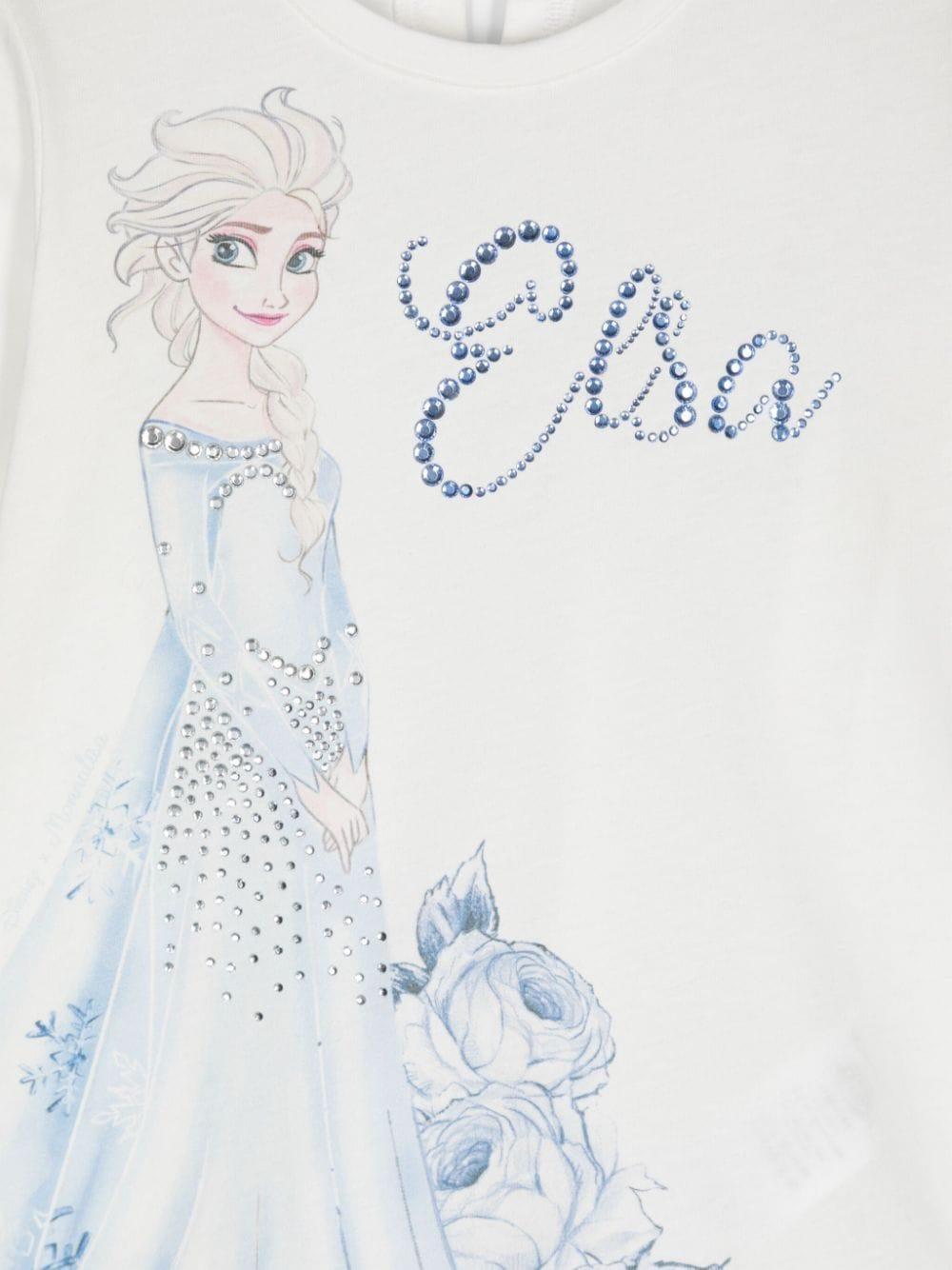 T-shirt bianca per bambina con strass e stampa Elsa Monnalisa 19D621 4003 0001 MONNALISA 