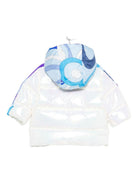 Giubbino per neonata Emilio Pucci Junior bianco con cappuccio con stampa geometrica azzurra PX2030 B0044 102 EMILIO PUCCI JUNIOR 