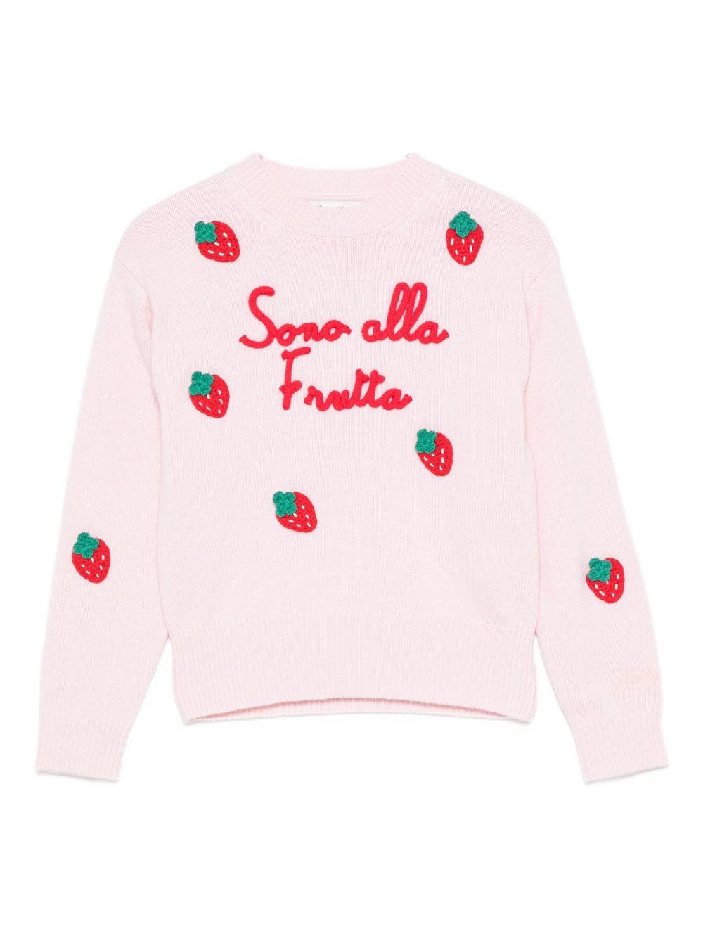 Maglione per bambina MC2 Saint Barth Kids rosa con scritta ricamata "Sono alla Frutta" LOUI003 02400I MC2 ST. BARTH KIDS 